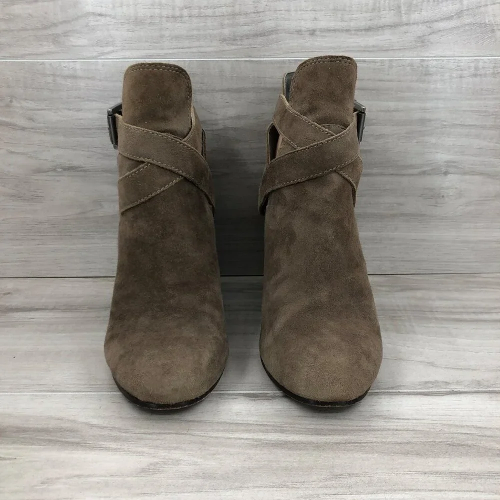 Ash Ankle Boots Women's 37 Famous Brown Suede Buckle Heel Booties
